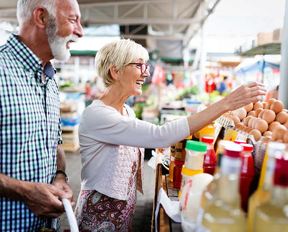 mature couple food shopping